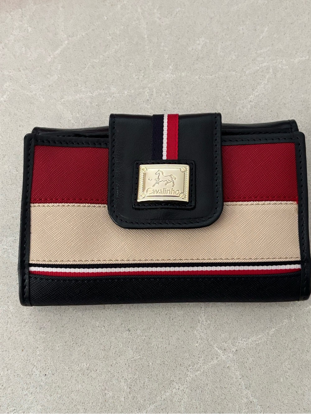 Cavalinho Nautical Canvas Leather Medium Wallet Navy Red White Horse Logo Plaque